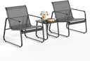 Gizoon Patio Chairs Set of 2, Patio Fumiture Set with Metal Fframe Glass Table, Outdoor Chairs Set of 2 for Balcony Bistro Table and Chair Set for Lawn, Black