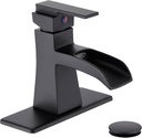Black Waterfall Bathroom Faucet, One-Handle Bathroom Faucets for Sink 1 or 3 Hole, Matte Black Vanity Faucet, Single Hole Restroom Sink Faucet with Pop Up Drain