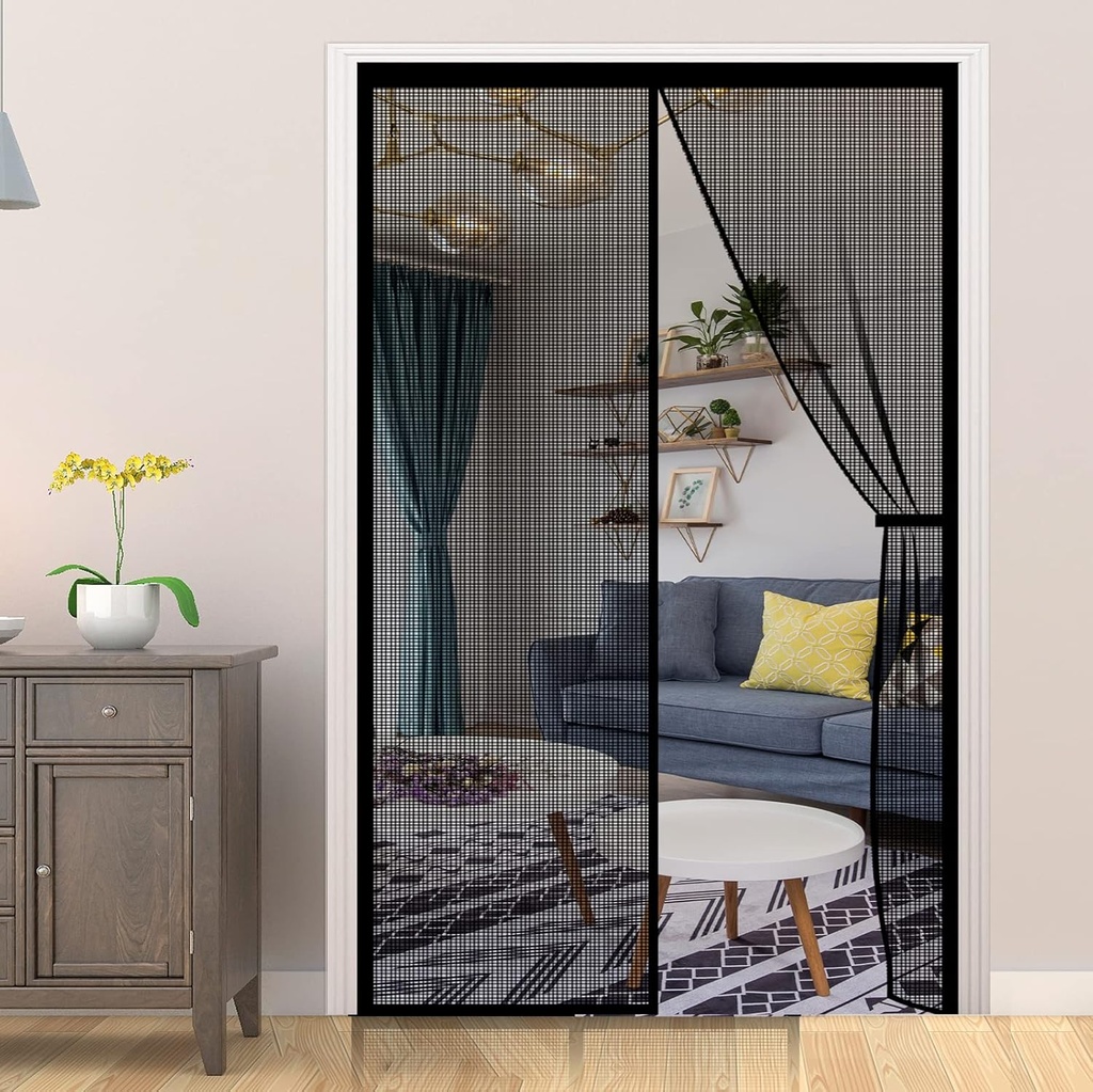 Magnetic Screen Door - Self Sealing Magnets, Reinforced Fiberglass Heavy Duty Mesh Net Closure for Sliding Door, Patio, Bedroom-Hands Free, Pets&Kids Friendly, Fit Doors Size Up to 60 x 80 Inch, Black