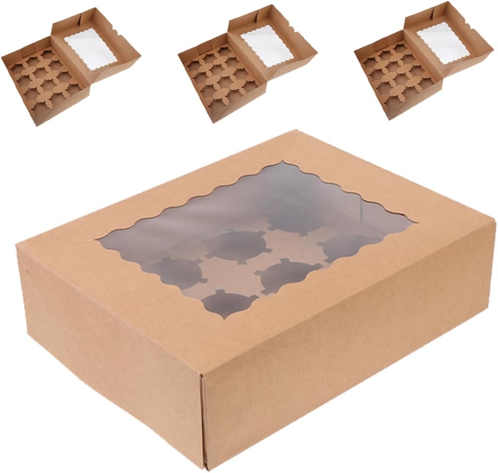4pcs Cupcake Containers Inserts for Cake Boxes Kraft Pastry Boxes for Birthday and Holiday Parties for Storing and Displaying Desserts
