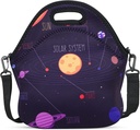 Violet Mist Neoprene Lunch Bag Reusable Insulated Box with Adjustable Shoulder Strap for Women and Men, Space Theme, 11.4"L x 10.43"H x 5.51"W
