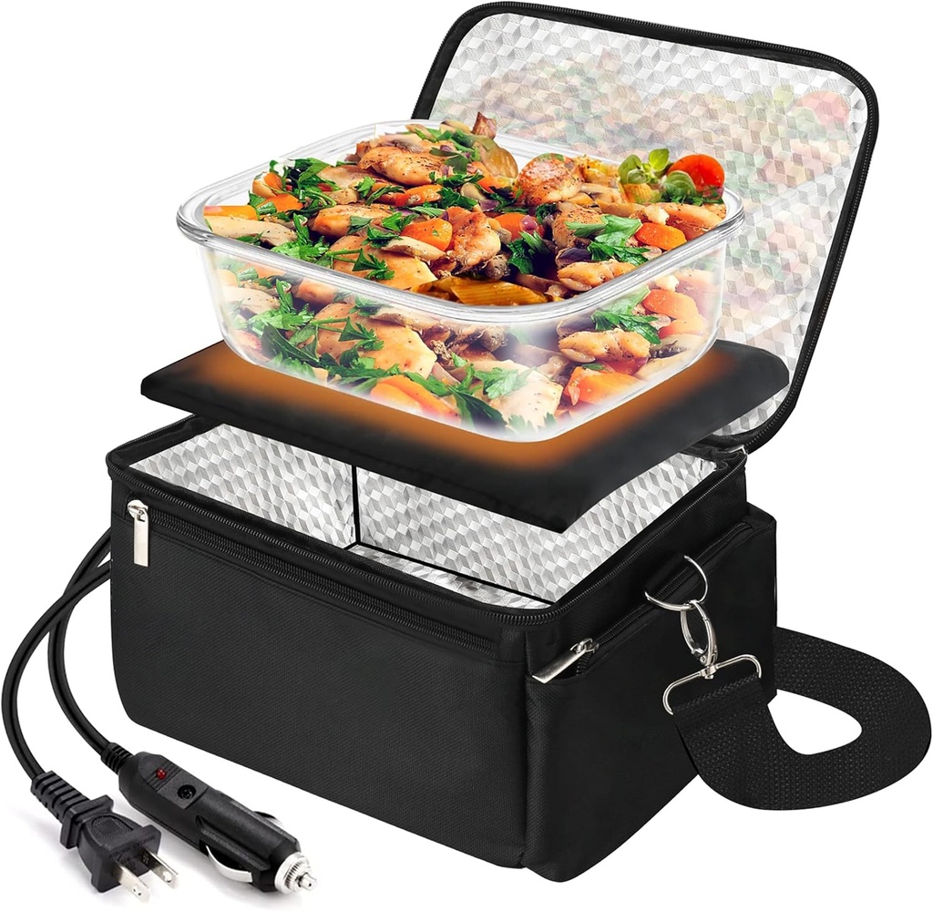 3-in-1 Portable Oven, 12V/24V Car Dual Use, Heated Lunch Box, Food Warmer, Safe & Convenient, Compatible with Containers, 11" x 8" x 4"