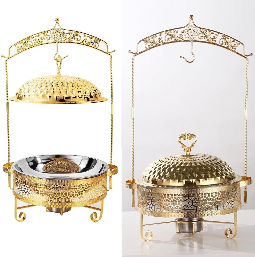 Buffet Food Warmer Set - Stainless Steel Frying Pan with Hanging Lid for Buffet, Buffet Utensils and Warmer Equipment, Stainless Steel Buffet Crock Pot, Buffet Tea Tray Set(Size:8.0L,Color:Gold)