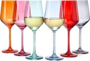 The Wine Savant Colored Wine Glass Set, For Her, Wife, Mom, Friend, Gift Set of 6 Glasses, Unique Italian Style Tall Stemmed, Water, Margarita Glasses, Color Large 12 oz, Beautiful Dinner Glassware