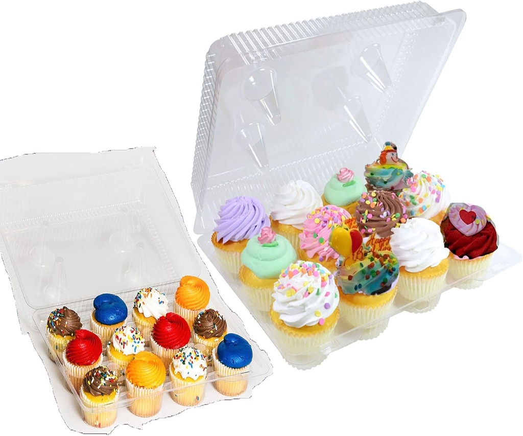 24 Pack Mini Cupcake Containers – 12-Count Disposable Plastic Cupcake Boxes with Tall Dome Lids – Stackable, Clear Cupcake Holders for Mini Cupcakes, Parties & Events