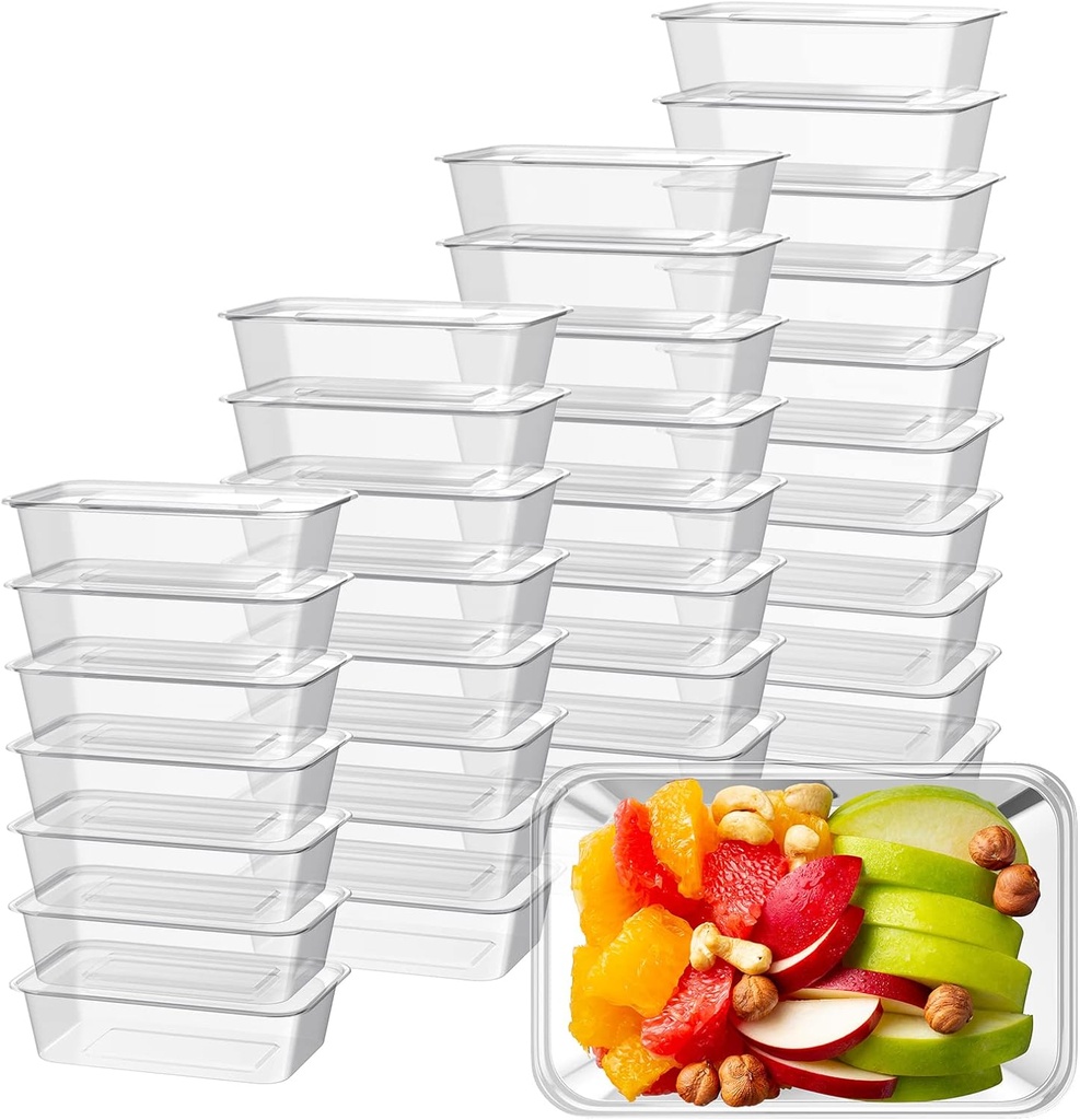 Sawysine 100 Pcs Plastic Meal Prep Containers Food Storage Containers Reusable Lunch Bowls with Lid Stackable Disposable Lunch Boxes 1 Compartment Bento Box(Clear,22 oz)
