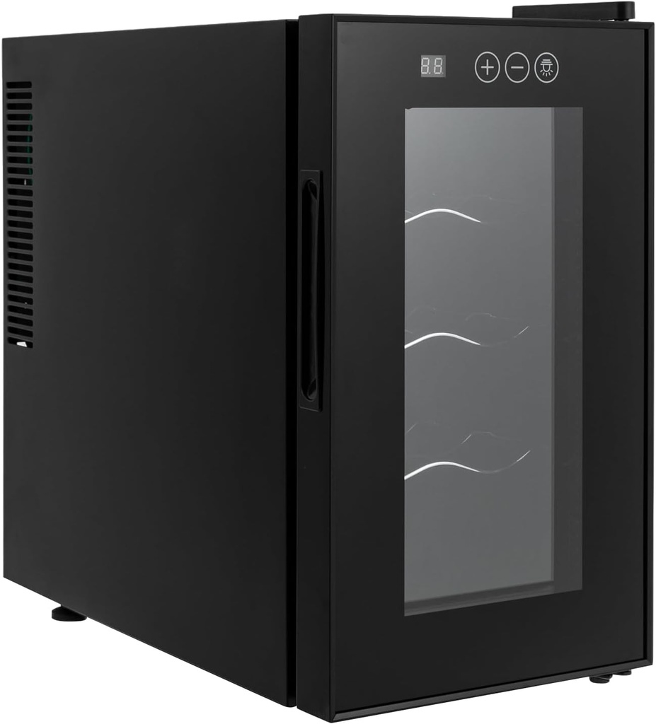 8-Bottle Wine Cellar Temperature Control Wine Cooler Refrigerator Adjustable Height Beverage Wine Chiller Storage Cabinet with Clear Window And Lights for Kitchen Home Restaurant