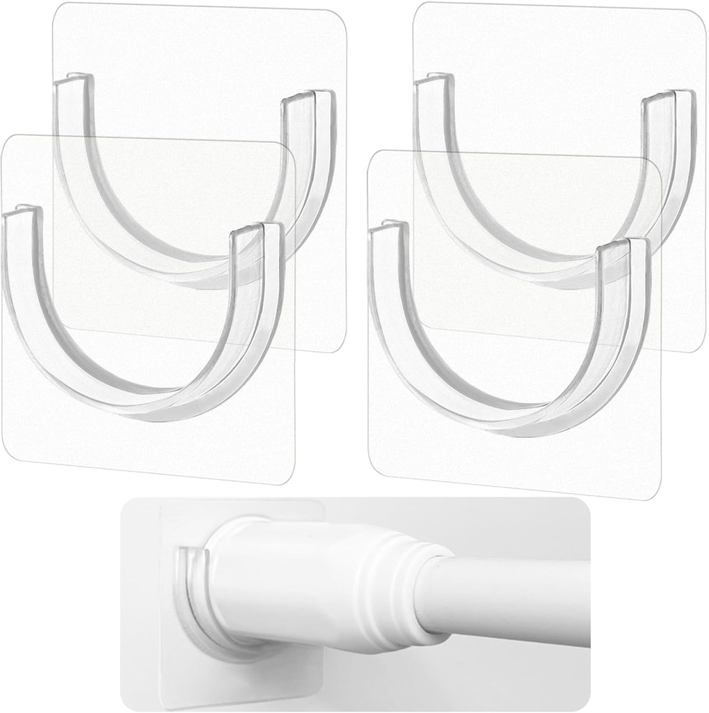 4 Pack Shower Rod Holder with Strong Adhesive, No Drilling Shower Curtain Rod Holder for Wall, Shower Rod Holders for Wall (Rod not Included)