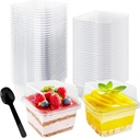 60 Pack 8 oz Plastic Dessert Cups with Lids and Spoons,Square Parfait Cups Disposable Cake Containers with Lid for Ice Cream,Pudding,Yogurt Fruit,Mousse