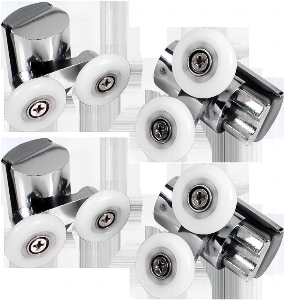 26mm Shower Door Rollers, 4pcs Sliding Shower Doors Wheels, Replacement Wheels Shower Doors，2xDouble Twin top/Bottom Shower ，Shower Door Runners Pulleys for Curved Glass Doors 4-8mm