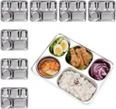 Stainless Steel Divided Dinner Plates Set of 8, Metal Food Trays Serving Plate with 5 Compartment for Adults, Picnic
