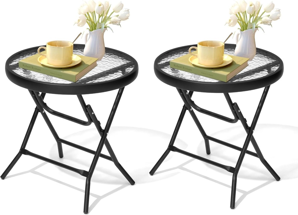 2 Pieces Outdoor Side Table - Small Patio End Table All Weather, Patio Furniture Sets and Outside Furniture for Pool, Balcony, Deck, Porch, Black