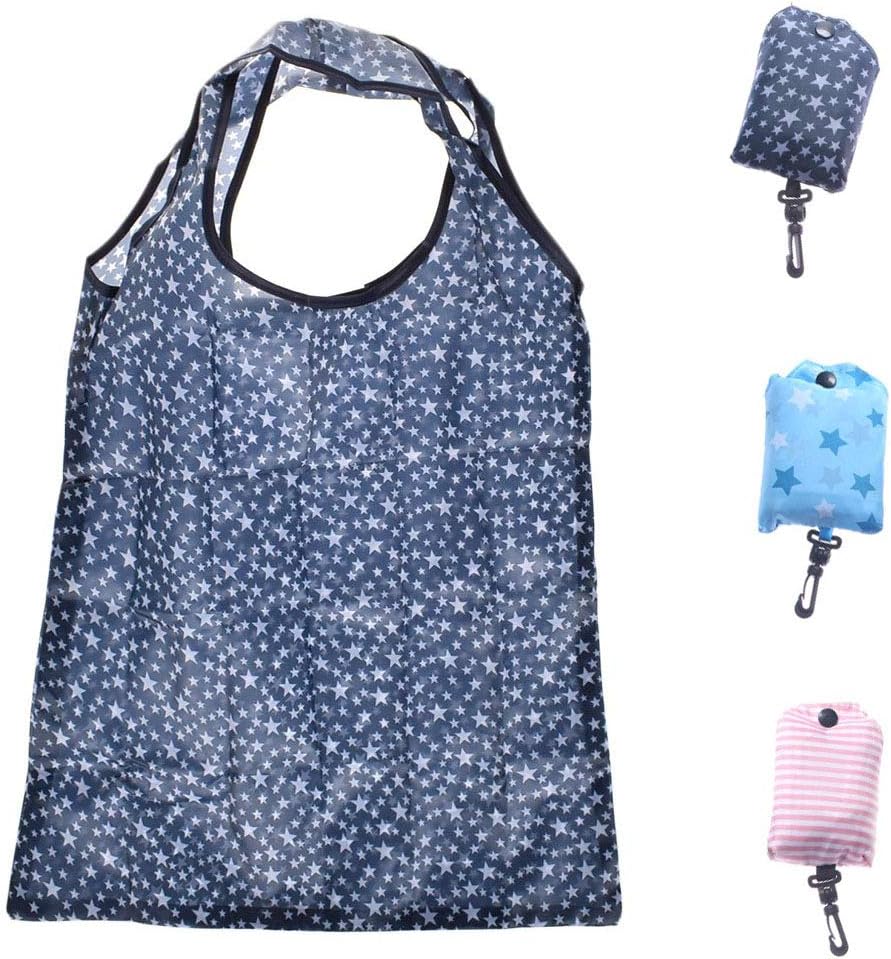 AKOAK Reusable Foldable Grocery Bags,Polyester Grocery Shopping Tote Travel Reusable Bags,Washable, Durable and Portable,Pack of 3,Pink,Sky blue,Black