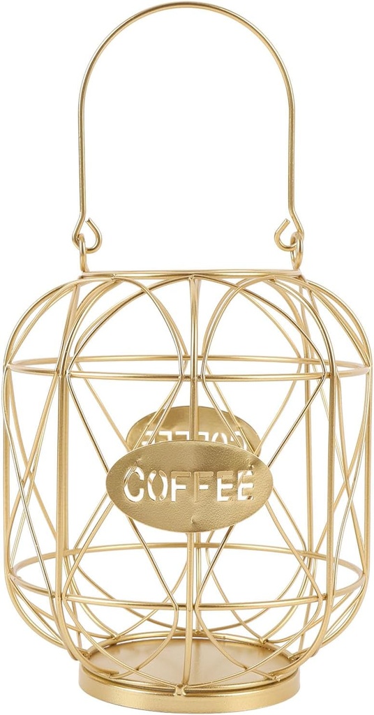 Coffee Pod Organizer, Coffee Capsule Storage Basket, Coffee Pod Holder with Weighted Base and Handle Design, Iron Cage Type, for Kitchen Countertop (Gold)