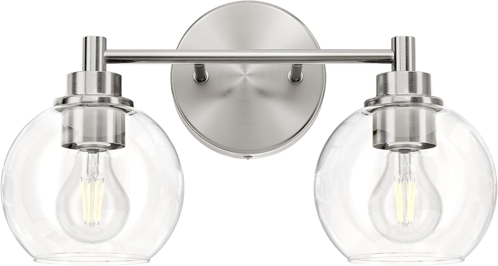 VONLUCE Bathroom Light Fixtures, 2-Light Vanity Lights with Globe Glass Shades E26 Sockets, Bathroom Lights Over Mirror for Bedroom Hallway Living Room, Brushed Nickel Finish, ETL Certificated