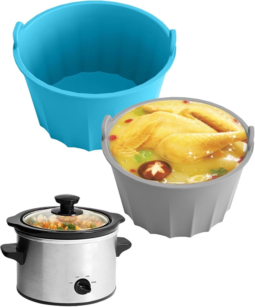 2 Pack Reusable Silicone Slow Cooker Liner - Food Grade Round Leak-proof Silicone Cooking Liner, Heat Resistant up to 440°F, Fits 5-6 Quart Oval Slow Cookers (A)