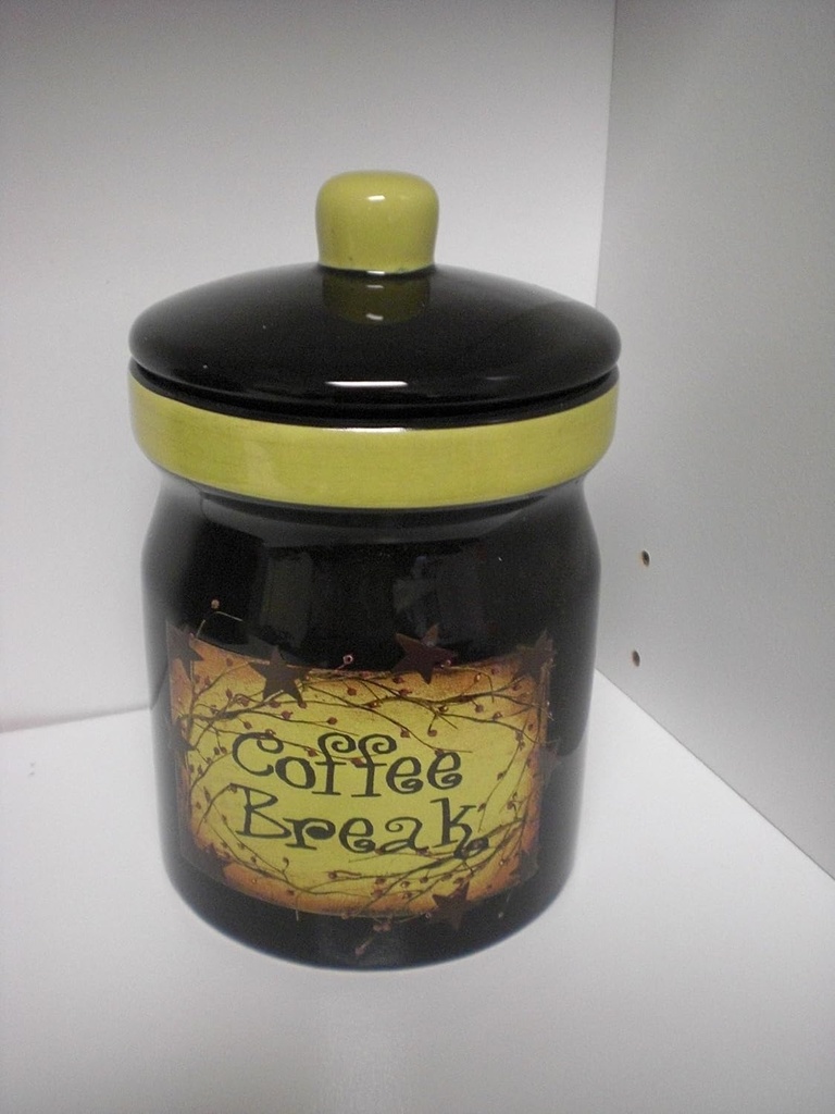 Medium Ceramic "Coffee Break" Jar Brown/Green Berries