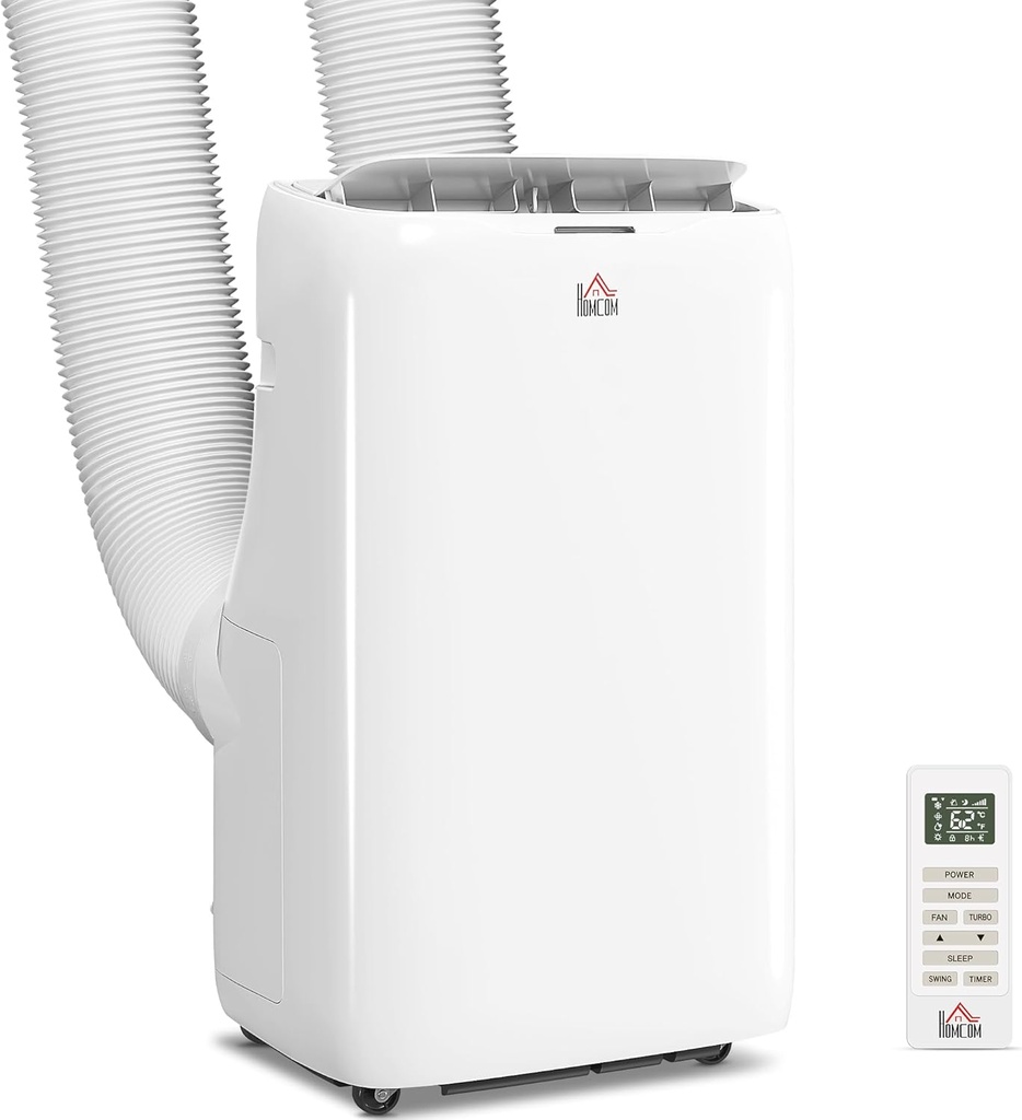 HOMCOM Dual Hose Portable Air Conditioner High Efficiency Inverter, 3-in-1 14000 BTU AC Unit with Cool, Dehumidifier, Fan, for Room up to 700 Sq. ft, Includes Remote & Window Kit
