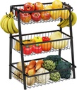 Simple Trending 3-Tier Trapezoidal Fruit Basket with 4 Banana Hooks, Extra Large Metal Wire Kitchen Organizer for Countertop - Rust-Proof for Fruits, Vegetables, Snacks, Bread Storage, Black