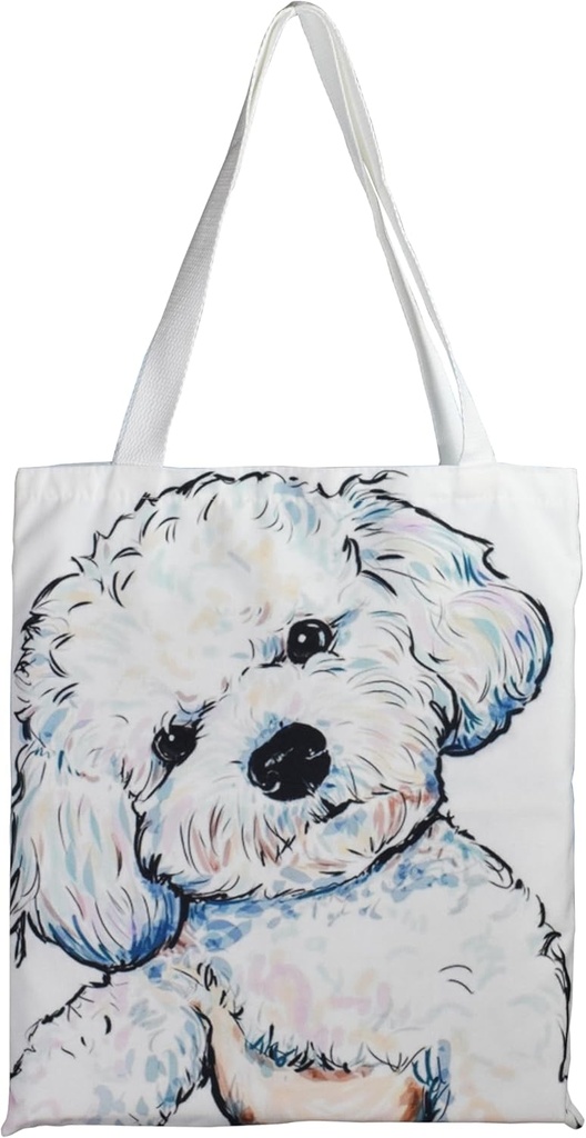 Cute Canvas Tote Bag for Women with Dog Design, Reusable Book Tote Lightweight Shopping Bag for Work Picnic Beach