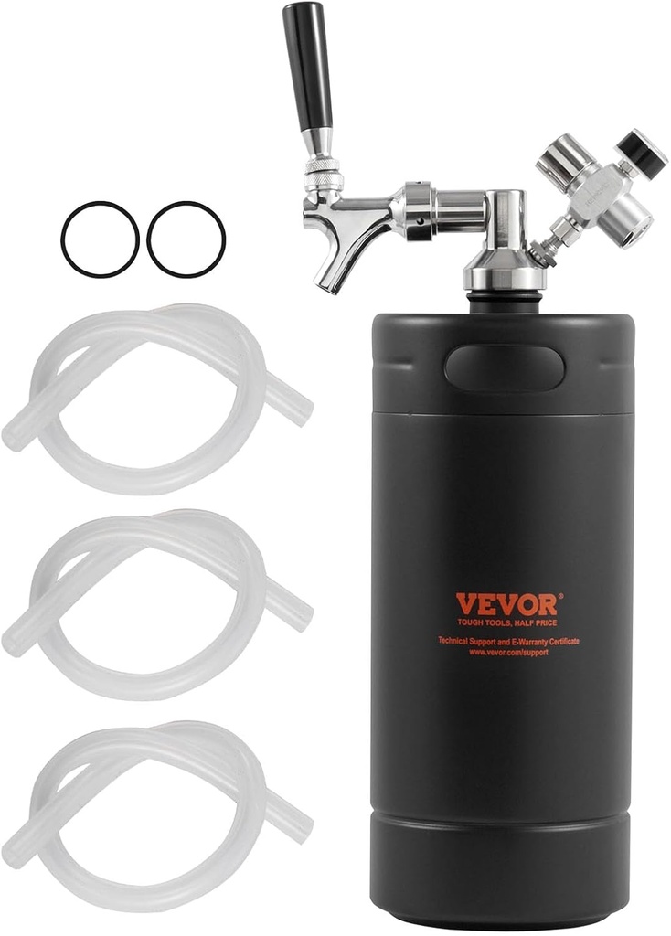 Beer Growler Tap System, 128Oz 4L Mini Keg, 304 Stainless Steel Pressurized Beer Growler, Keg Growler with Pressure Display, CO2 Regulator Faucet, Leak-Proof Ring For Draft, Homebrew, Craft Beer