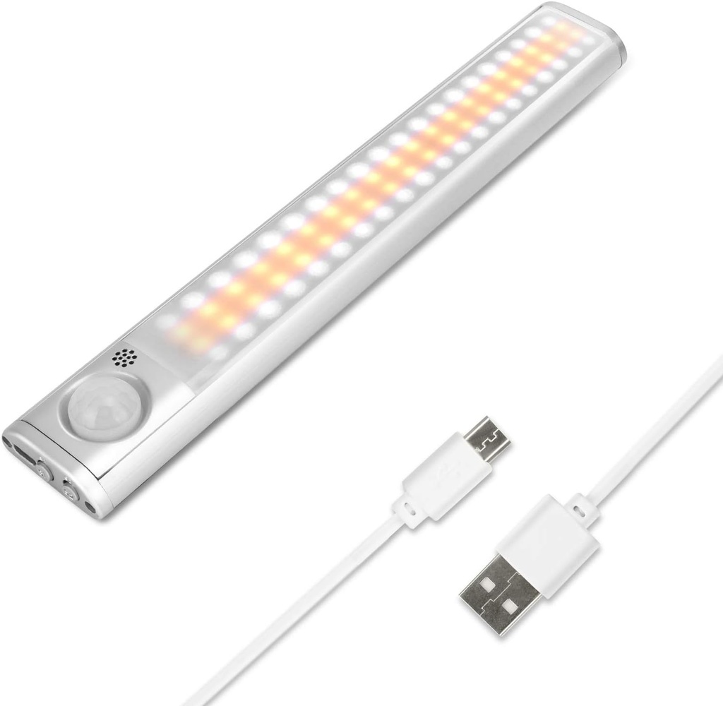 goodland Under Cabinet Lighting 80 LED Closet Light, Motion Sensor Lights Indoor USB Rechargeable Dimmable Stick-on Night Light Bar for Kitchen, Wardrobe, Garage, Stairs, Bedroom (1 Pack)