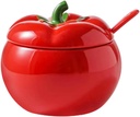 123Arts Sugar Bowl Tomato Ceramic Spice Jar Storage Jar with Spoon