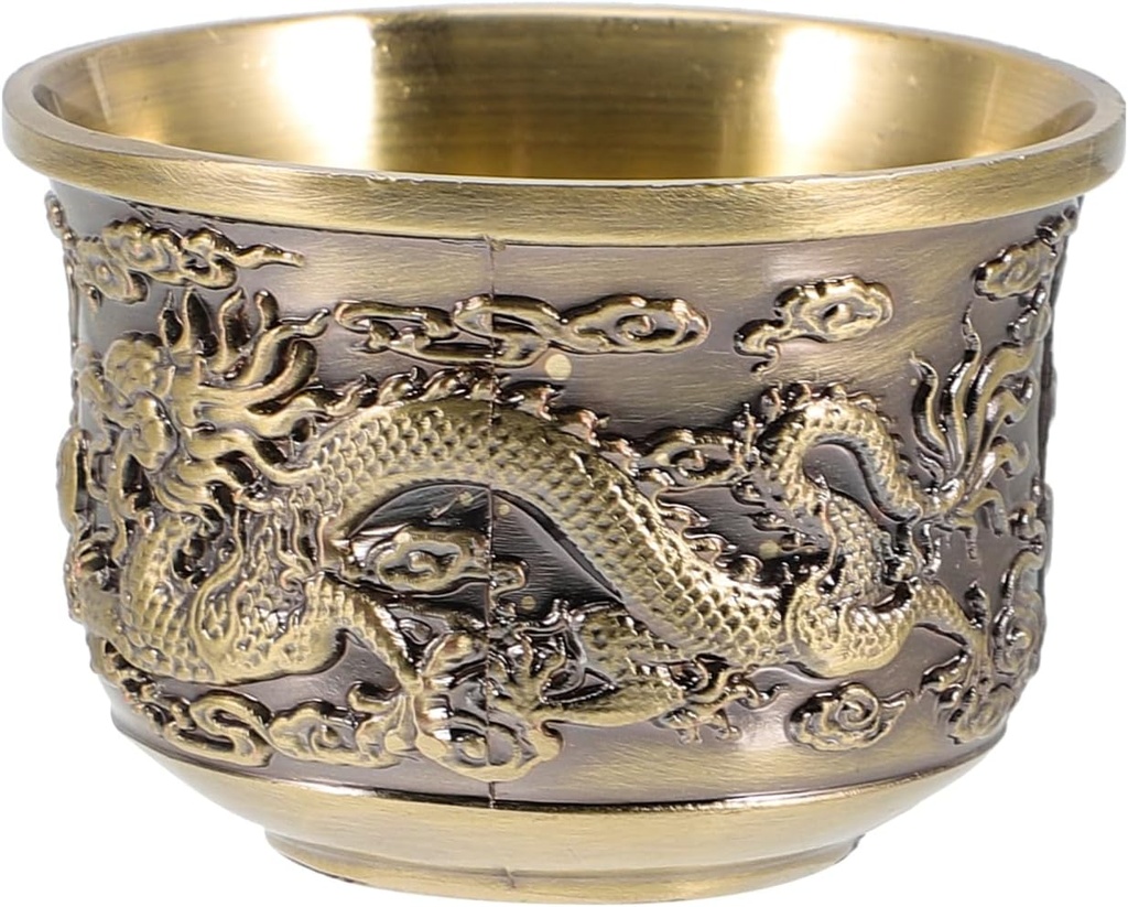 Luxshiny Bronze Dragon and Phoenix Cup - Vintage Golden Zinc Alloy Tea Mug for Home Use Perfect for Tea Coffee and Party Events