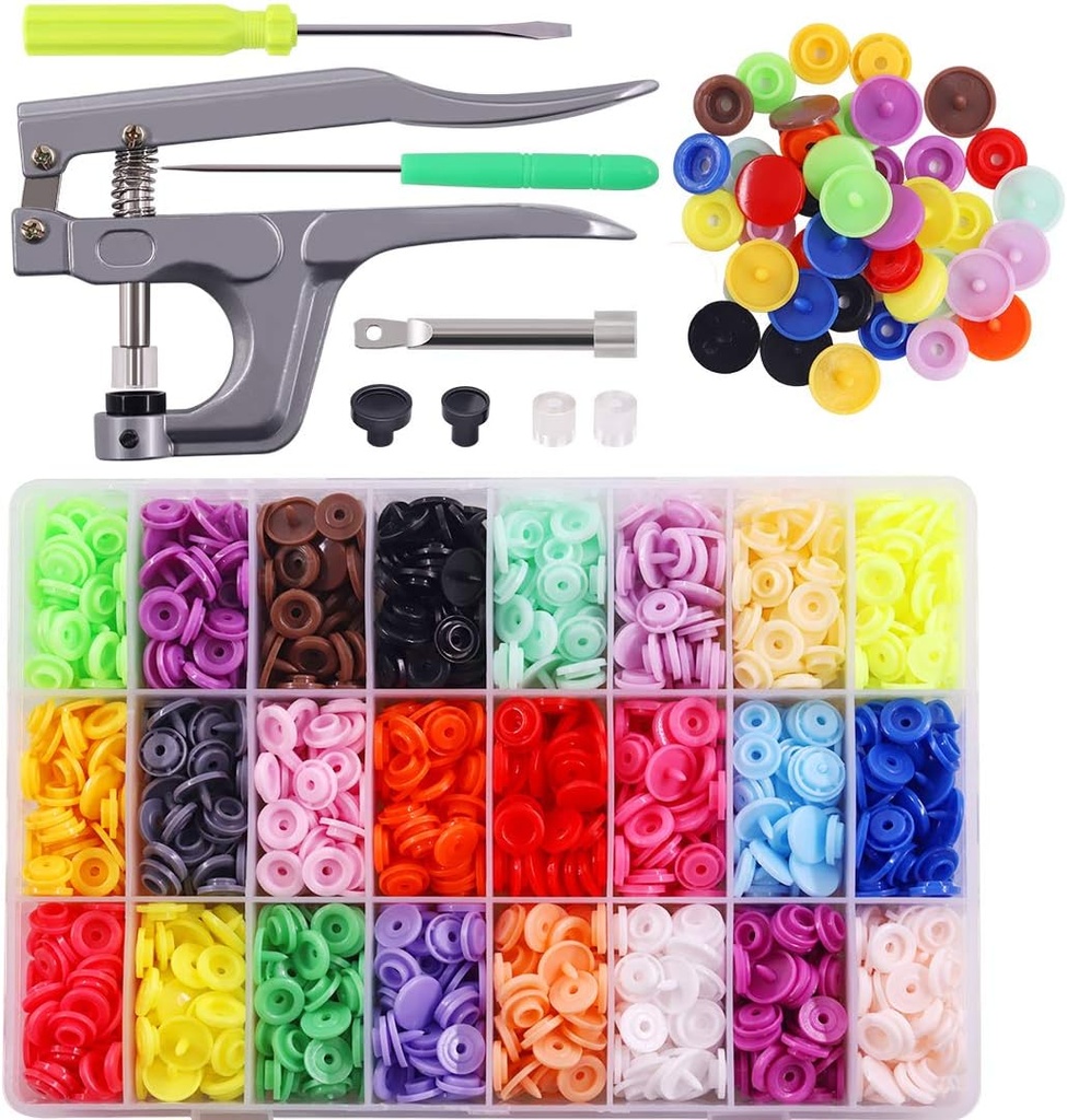 Glarks 384Pcs Snaps Plastic Buttons with Snaps Pliers Set for Clothes Sewing, Bibs, Rain Coat Crafting
