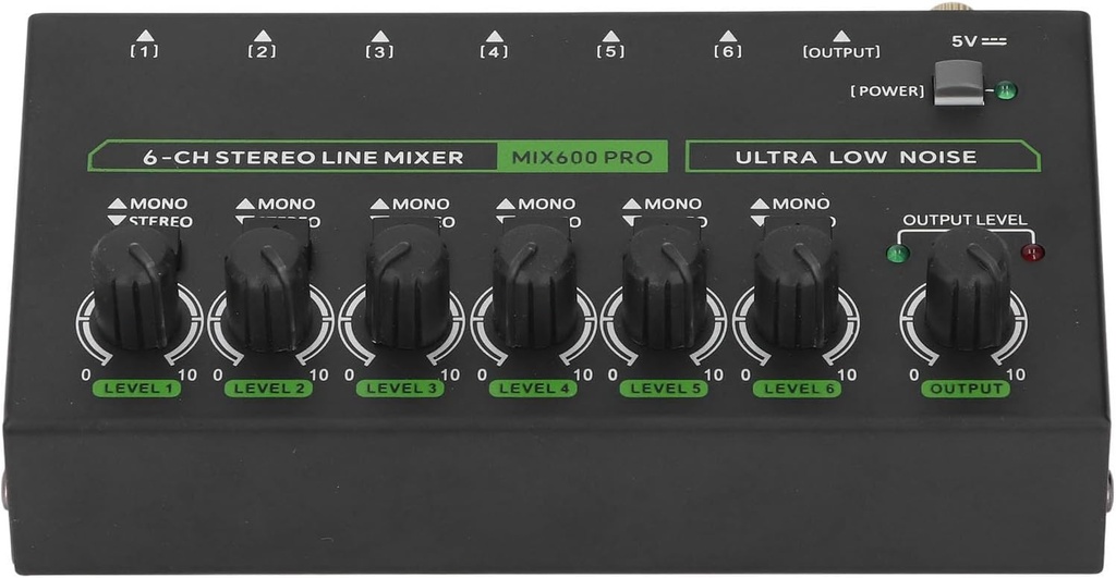 6 Channel Mixer, RGB Light Audio Mixer with Ultra Low Noise Operat 6.35mm Stereo Interface Mini Audio Mixer for Guitars Bass Keyboards Stage Recording Studio (Focketymh1qkf9ios-11)