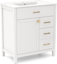 Giantex 30” Bathroom Vanity with Sink, Ceramic Basin Combo with 2 Drawers, 1 Door, 1 Flip-Out Drawer, Wood Legs, Modern Undermount Sink Cabinet, Pedestal Sink Storage Cabinet for Small Spaces, White