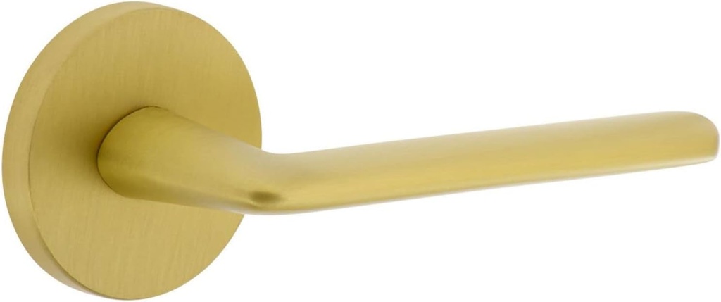 Viaggio CLOBRZ_PRV_234_RH Circolo Right Handed Solid Brass Privacy Door Lever Set with Brezza Lever and Circolo Rosette - 2-3/4" Backset - Satin Brass