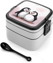 I Love Penguins Bento Box for Adults Double Layer Lunch Box with Spoon And Invisible Handle Microwave Dishwasher Safe Leak Proof Meal Prep Lunch Containers for Office Picnic
