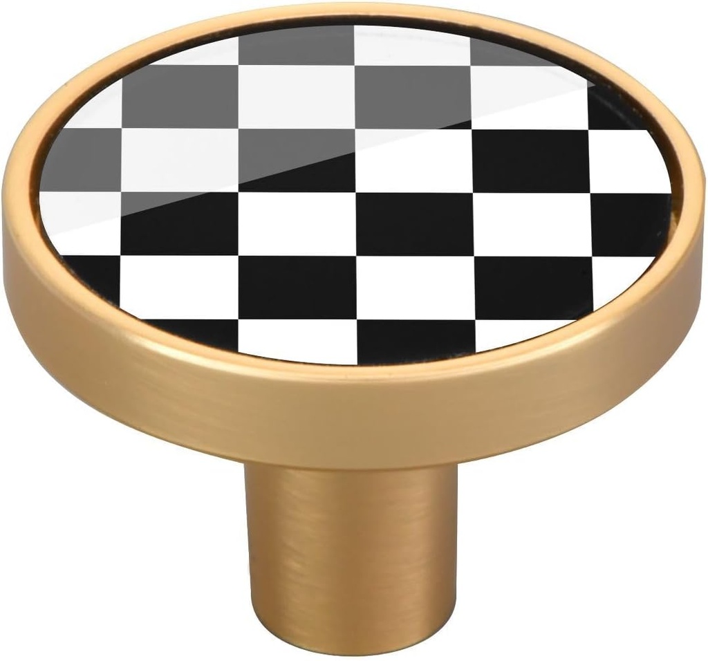 32mm Pull Handles for Cabinets and Drawers 4 Pack Dresser Drawer Knobs Golden Metal Knobs Checkerboard Black and White Grid