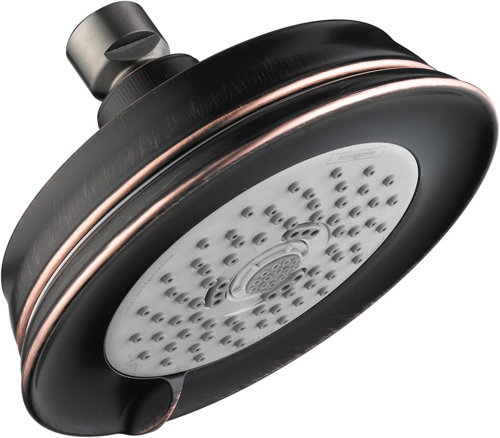 hansgrohe Croma 100 Classic 5-inch Showerhead Low Flow Classic 3-Spray Full, Pulsating Massage, Intense Turbo Water Saving with QuickClean in Rubbed Bronze, 04751920