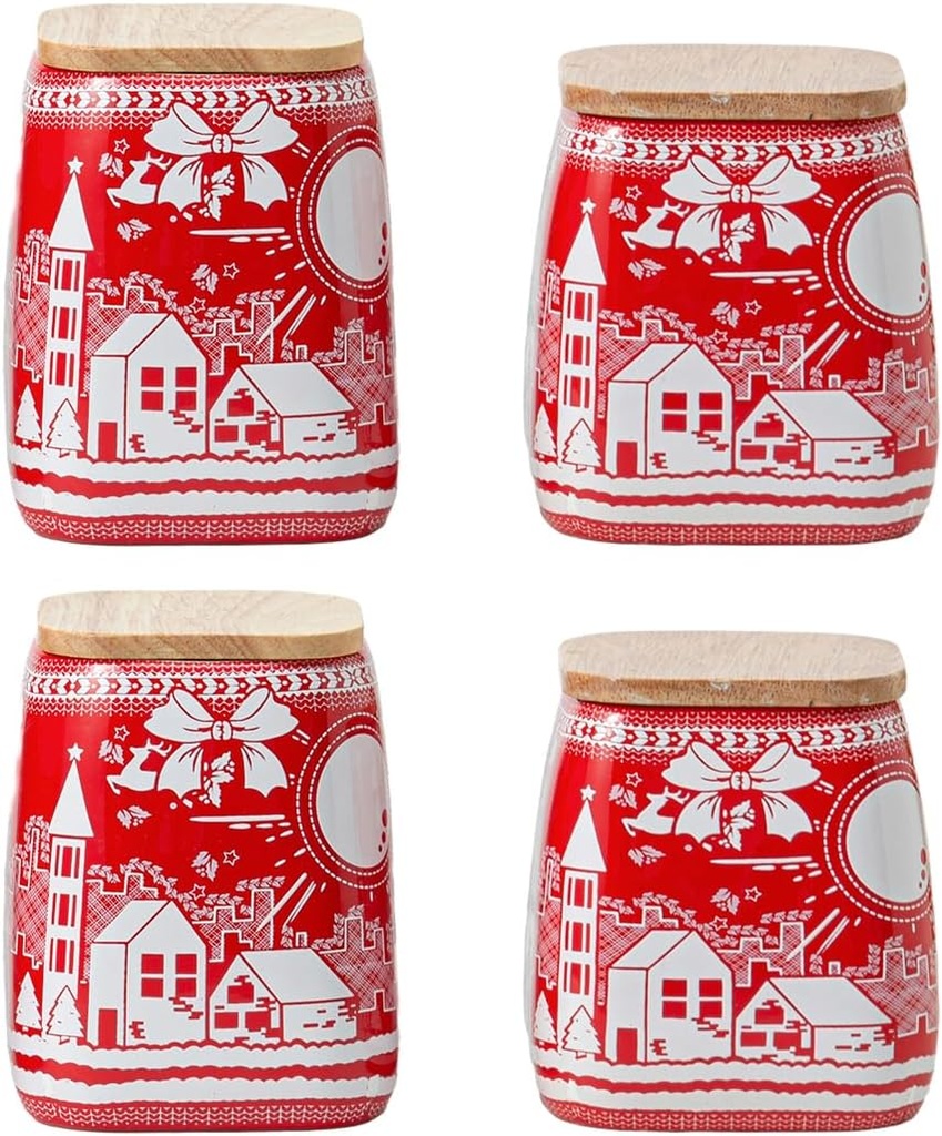 Porlien Red Bow Canisters Set of 4 with Wooden Lid, 70oz/42/oz/21oz/17oz Food Storage Contaniers with Airtight Lid Gifts for Mothers'Day, Small Vases for Flowers
