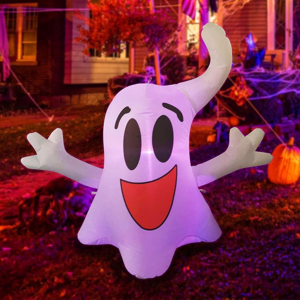 GOOSH 4 FT Height Halloween Inflatable Outdoor Hanging Cute Ghost, Blow Up Yard Decoration with LED Lights Built-in for Holiday/Party/Yard/Garden