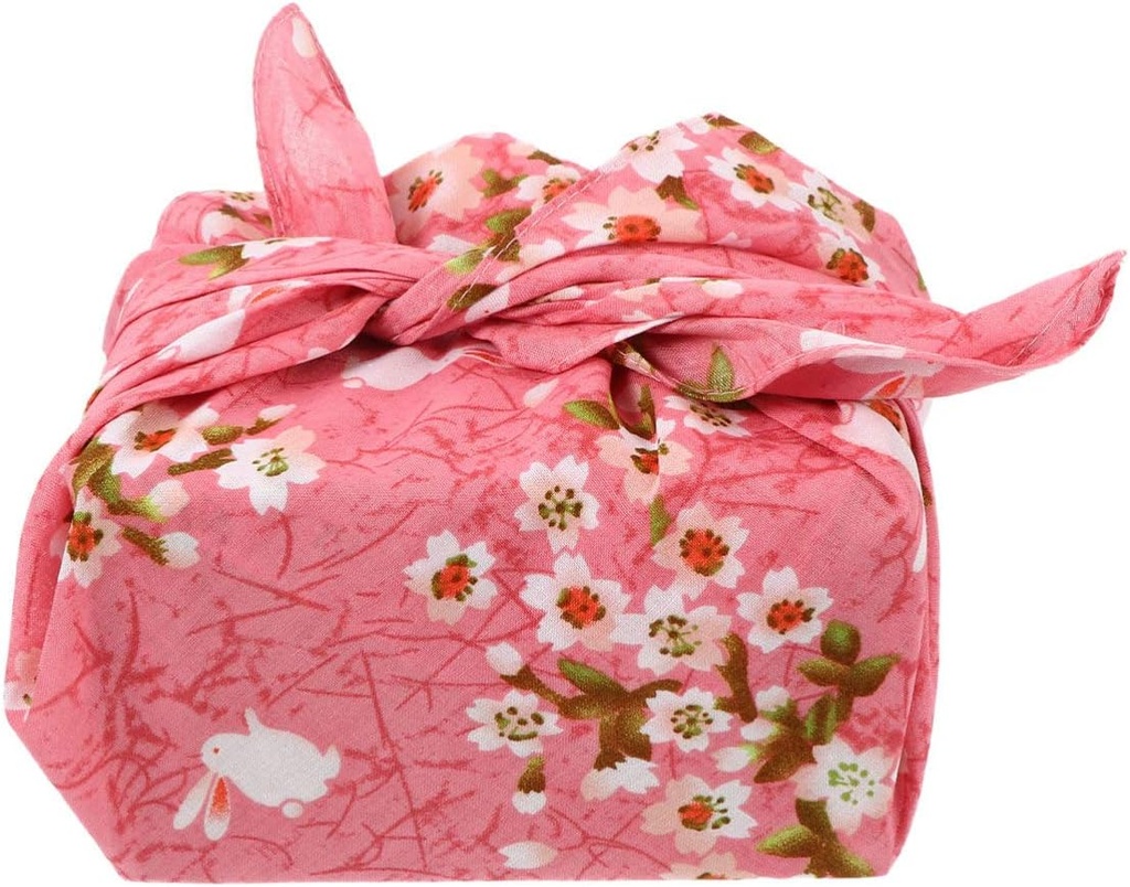 VALICLUD Bento Wrapping Cloth Cherry Flower Rabbit Printed Handkerchief Japanese Style Bento Lunch Bandana Cover Bag Decorative Table Cloth for Home Picnic Camping Outdoor Pink