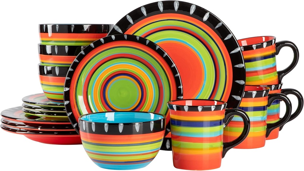 Gibson Elite Feliz Mesa 16-Piece Hand Painted Dinnerware Set, Service for 4 (16pc)