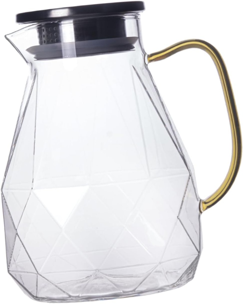Garneck Glass Pitcher with Lid 1.5L Beverage Jug Food-Safe Borosilicate Glass Easy Pour Design for Cold Water Juice Iced Tea Home and Party Use