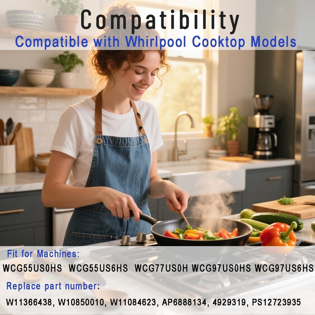 Upgraded W11366438 Stove Knobs Replacements for Whirlpool Gas Ranges WCG55US0HS00, WCG55US6HS00, WCG77US0HS00, Oven Cooktop Control Burner Knobs, Durable & Easy Installation, 5 Pack (Not Univeral)