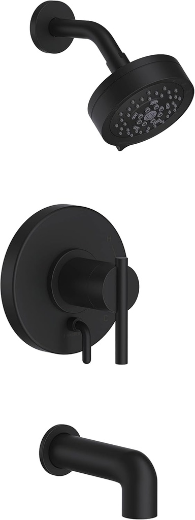 Parma 1H Tub & Shower Trim Kit & Treysta Cartridge w/Diverter On Valve & 5 Function Showerhead 1.75gpm Satin Black