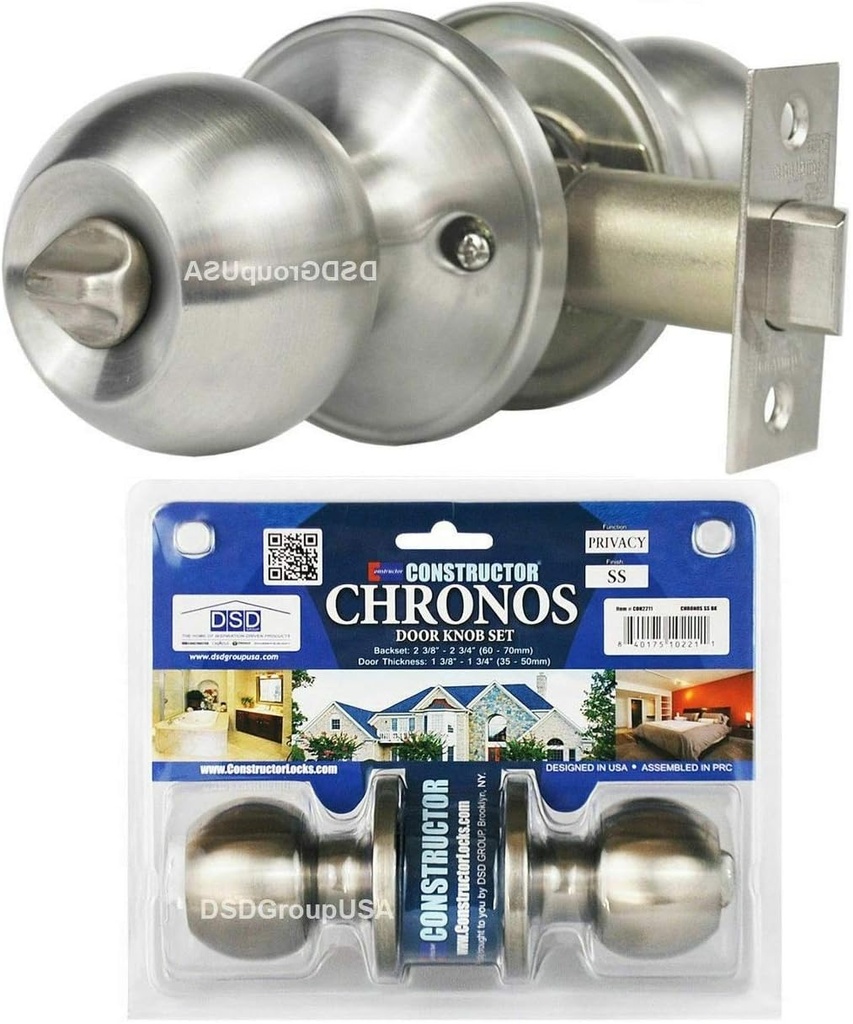CONSTRUCTOR Chronos Privacy Door Knob Handle Bedroom and Bathroom Non-Keyed Lock Set - Satin Nickel