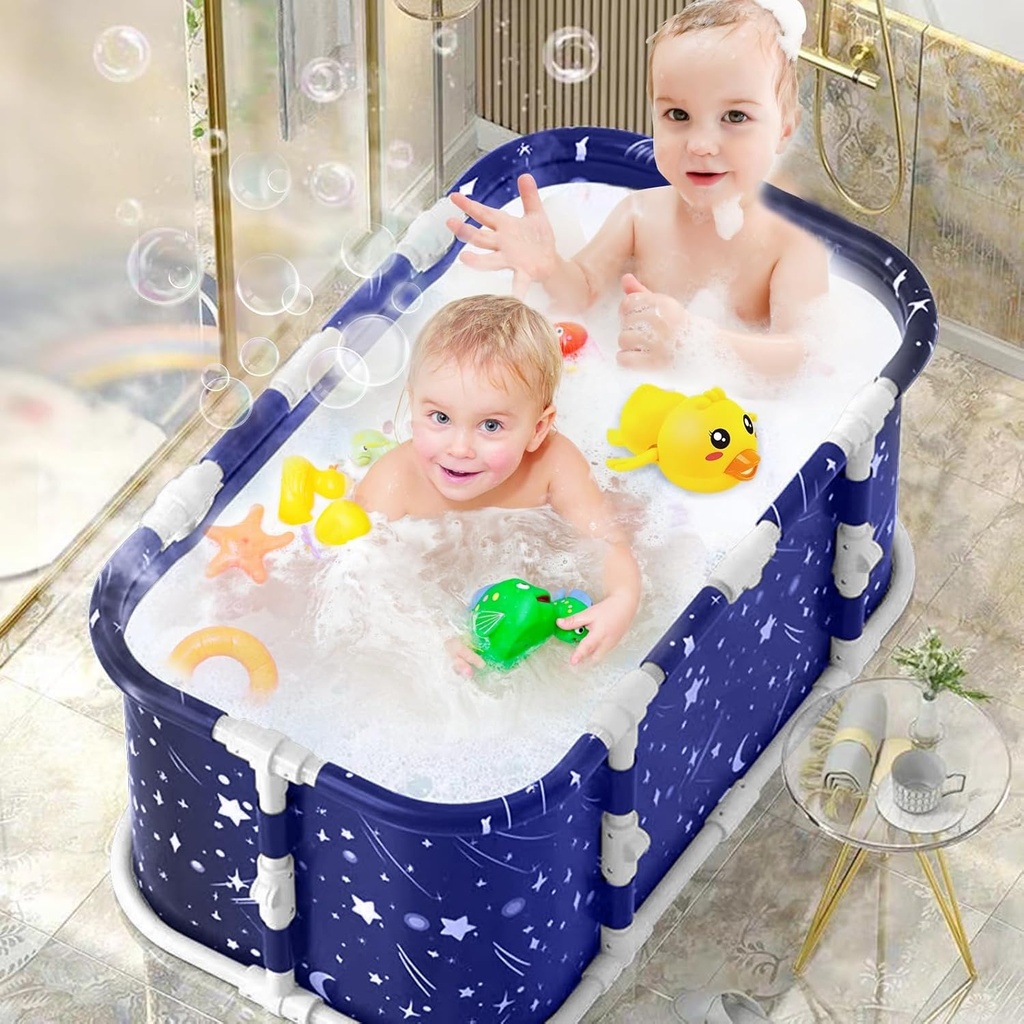 Portable Bathtub Collapsible Bathtub for Adult, Extra Large Foldable Bathtub with Plastic Frame, Freestanding Shower Tub, Family SPA Soaking Tub for Shower for KDS Adult Blue