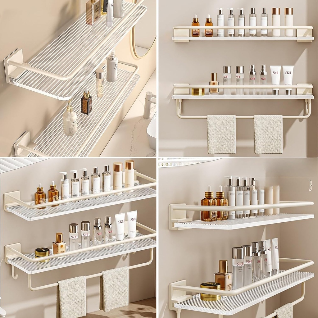 2pcs Acrylic Bathroom Shelf，Floating Shelves for Wall No Drilling,White Peel and Stick Wall Mounted Shelves, for Suitable for RV，Travel Trailer， Bathroom Lavatory, Kitchen, Laundry Room