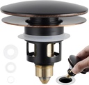 Universal 2PCS Bathroom Sink Stopper 2 in 1 Pop Up Metal Sink Drain Strainer with Hair Catcher, Fit for 1.1~2.36" Sink Basin Hole, Big Cover Cap, Anti-clog, Oil Rubbed Bronze
