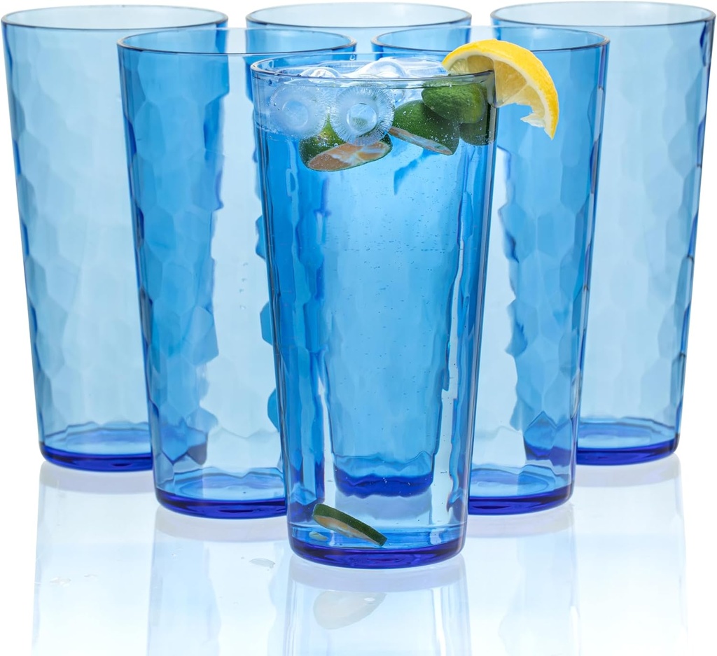 KOXIN-KARLU Mixed Drinkware 26-ounce Plastic Tumbler Acrylic Water Glasses, set of 6 Blue