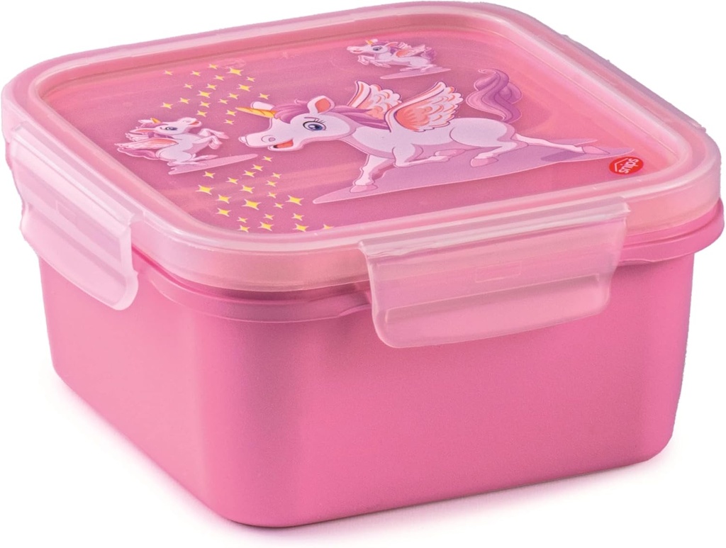SnipsLock Airtight Square Lunch Box with Unicorn Theme, 5.9-Inch x 2.9-Inch