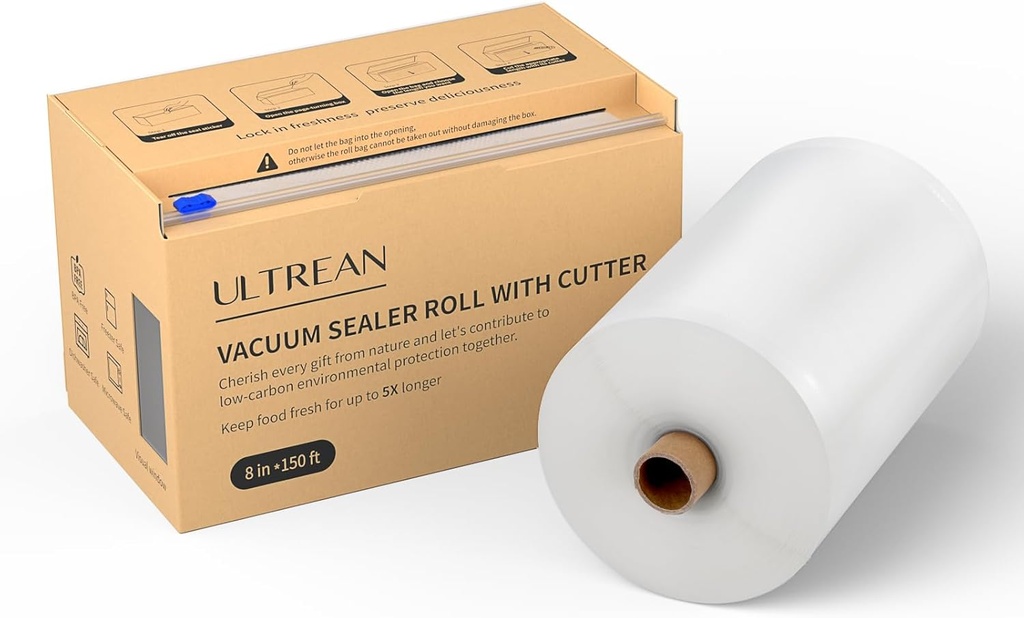 Ultrean 8" x 150' Vacuum Seal Roll Keeper with Cutter, Commercial Grade Vacuum Sealer Bags for Food Saver,BPA Free,Ideal for Storage,Meal Prep and Sous Vide