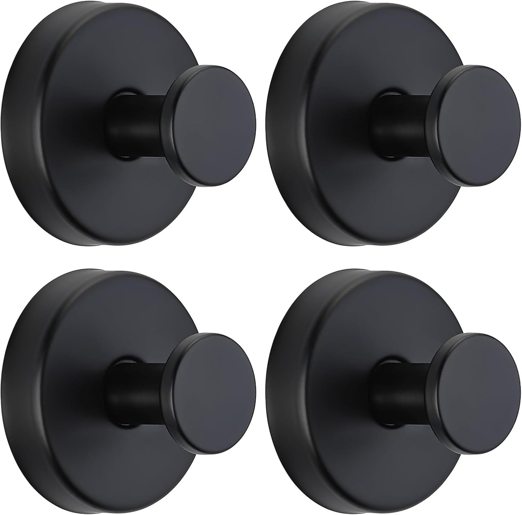 Suction Cup Hooks for Shower No-Drill Bathroom Hooks for Towels, Robes, Loofah Mountable on Bathroom Walls, Kitchen, Glass, Mirrors, Tile and Smooth,Non-Porous Surfaces (4, Matte Black)